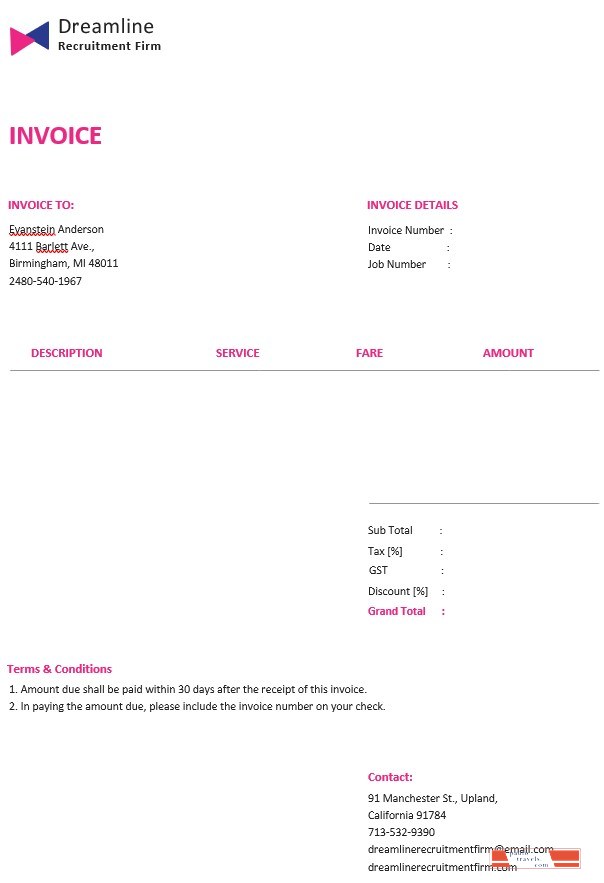 Recruitment Firm Invoice Template PSD template